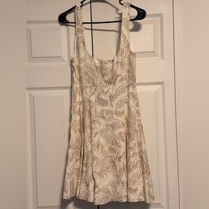 ANTONIO MELANI Cream and Brown Leaf Pattern Mini Dress